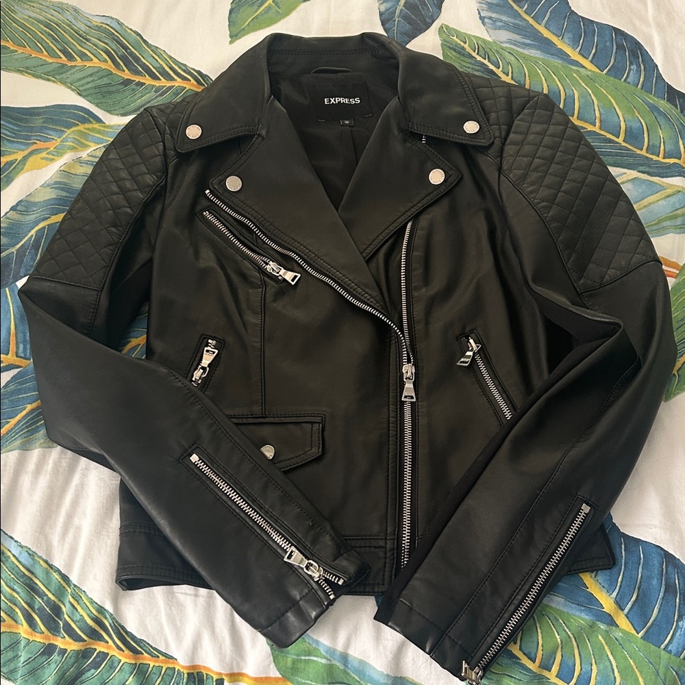 Express Faux Leather Quilted Moto Jacket - Picture 3 of 9